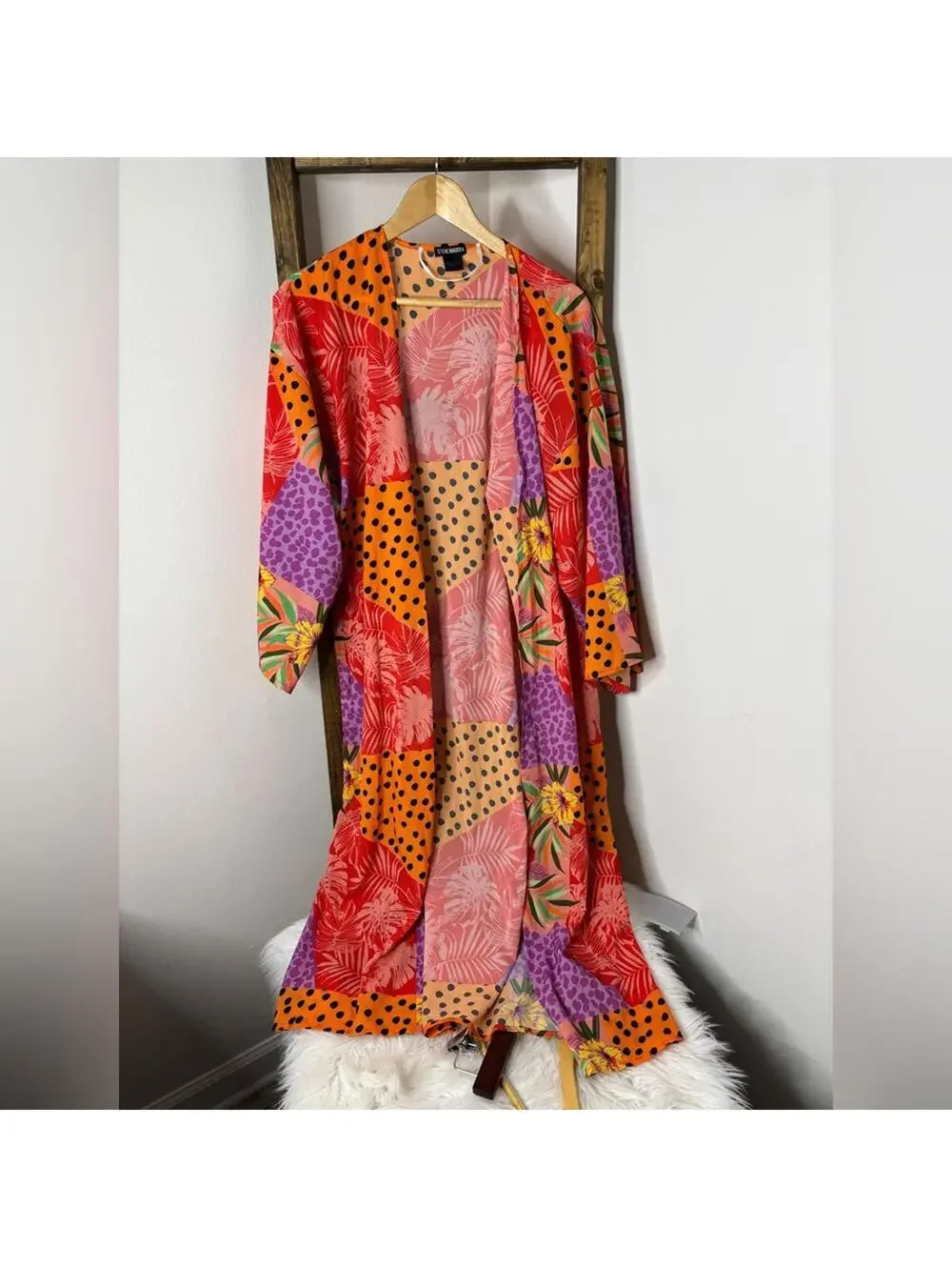 Steve Madden Orange and Pink Patterned Kimono OS